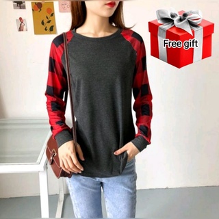 🍓🍓Women Grey and Red Long Sleeve T-Shirt | Shopee Malaysia