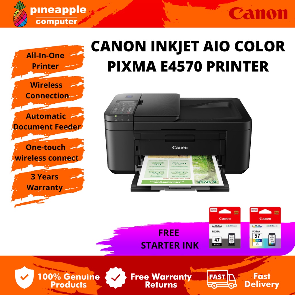 Canon InkJet AIO Colour PIXMA E4570 Printer (Print/Scan/Copy/Fax ...