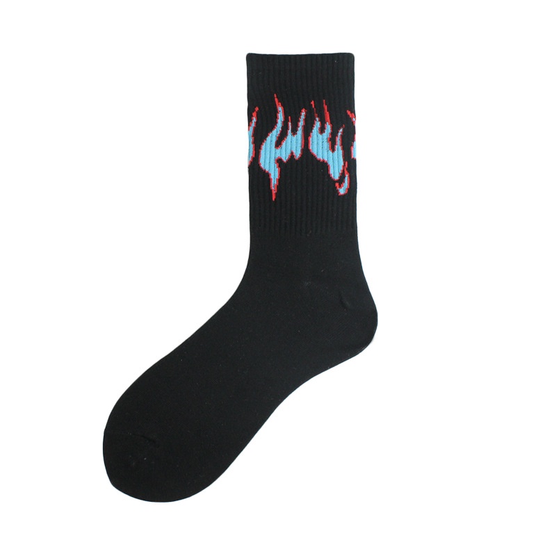 RANDL Hip Hop Colorful Fire Socks Black White Yellow Funny Flame Crew ...