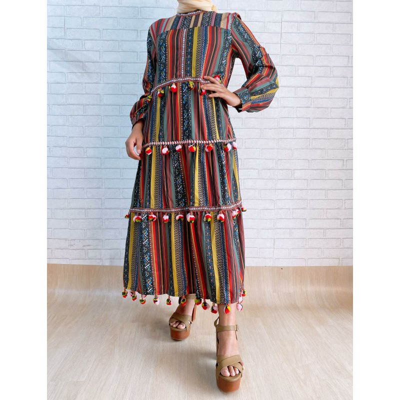 Bohemian Mirror Zara Dress pom pom Dress Shopee Malaysia