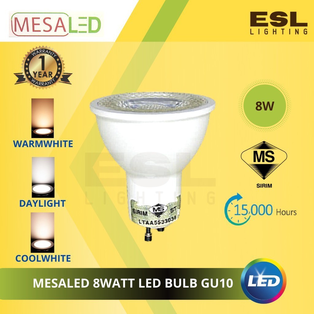ESL LIGHTING MESALED LED 8 Watt LED Bulb GU10 (Daylight/Warmwhite ...