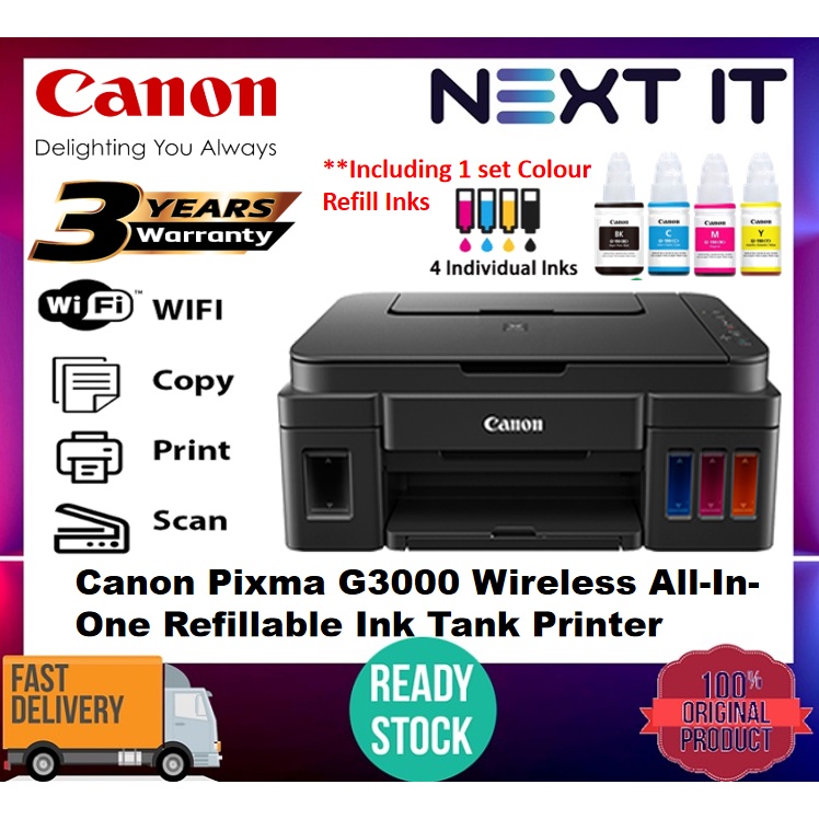 [ready Stock] Canon Pixma G3000 Ink Tank Wireless All In One Printer Print Scan Copy Wi Fi