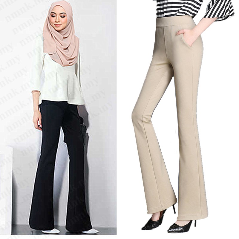 Korean Women Palazzo Tulang Bootcut Pants Plus Size Loose Office Work Long  Pants Seluar Slack Muslimah