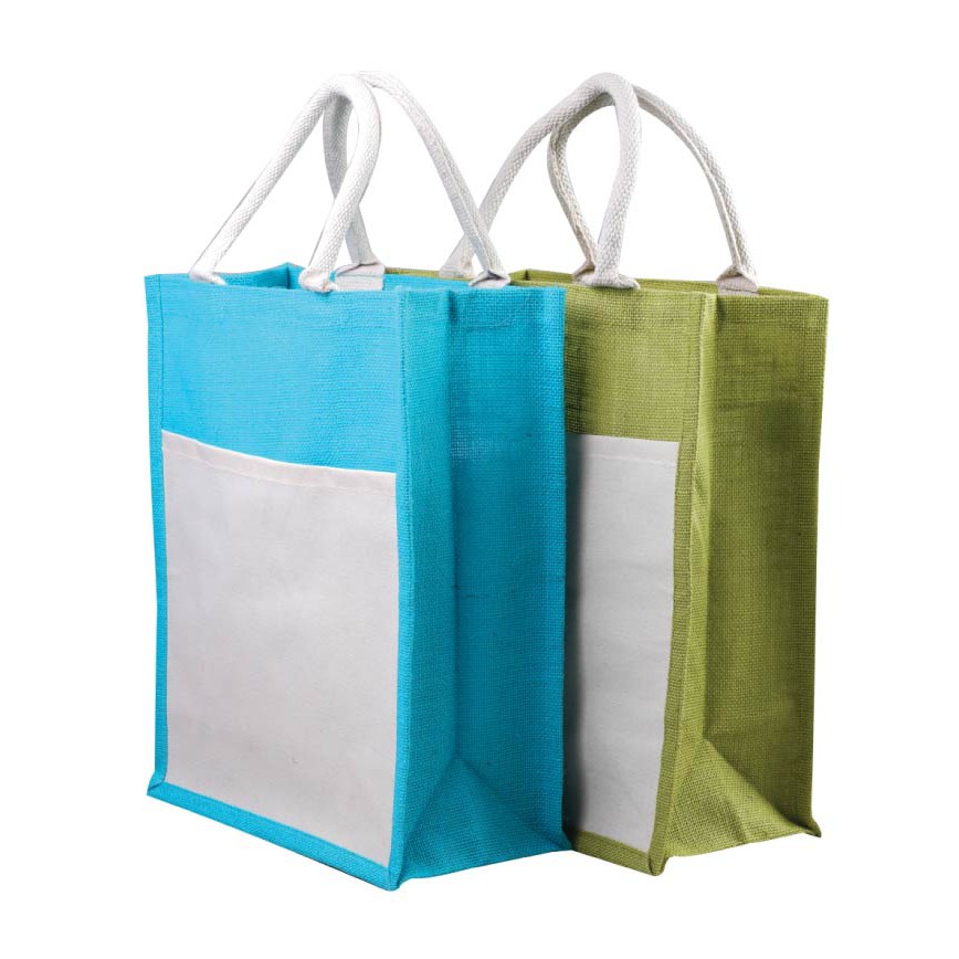 Jute Bag Medium A4 with Laminated Canvas Pocket Beg Jute Poket Kosong