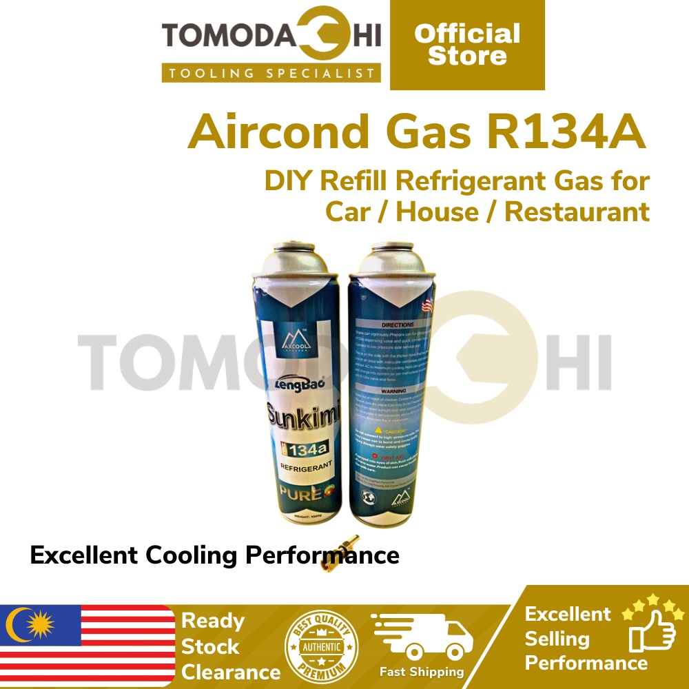 TOMODACHI Aircond Gas R134a DIY 1000g Kereta Peti Sejuk Topup AC Gas