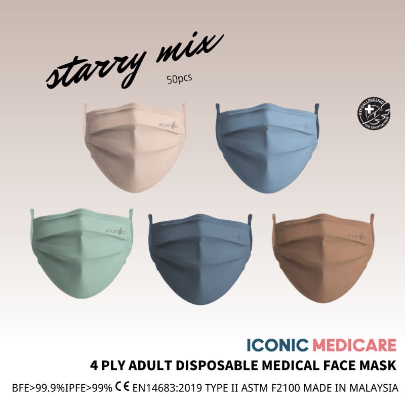 Iconic Medicare 4 Ply Medical Face Mask Starry mix (50pcs) (Premium