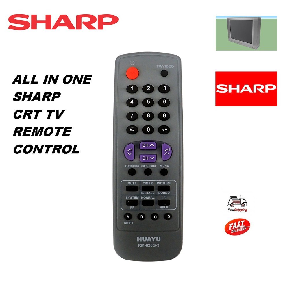 SHARP TV REMOTE CONTROL CRT TV REPLACEMENT HUAYU (RM-026G) | Shopee ...