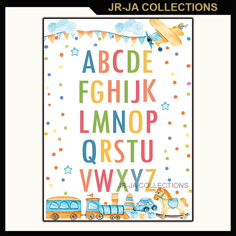 Educational Alphabet ABC Wood Frame Nursery Poster Kids Wall Art ...