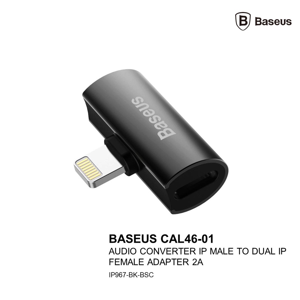 BASEUS CAL46-01 AUDIO CONVERTER IP MALE TO DUAL IP FEMALE ADAPTER 2A ...