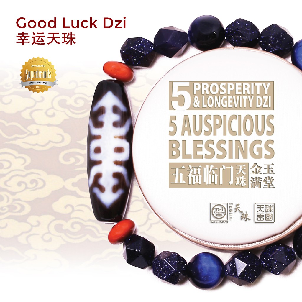 Dzi Kingdom 5 Prosperity & Longevity Dzi 5 Auspicious Blessings 