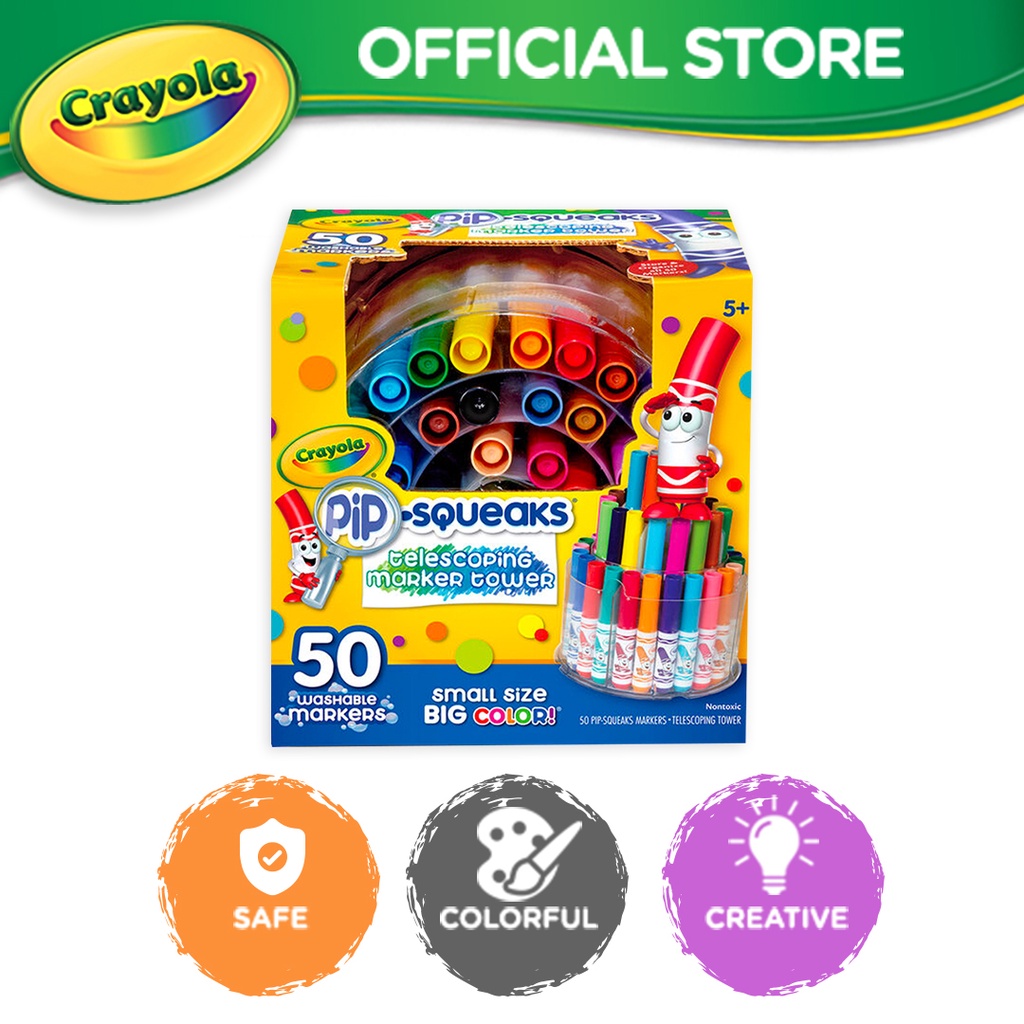 Crayola Pip-Squeaks Telescoping Mini Marker Tower, Washable Markers - 50 markers