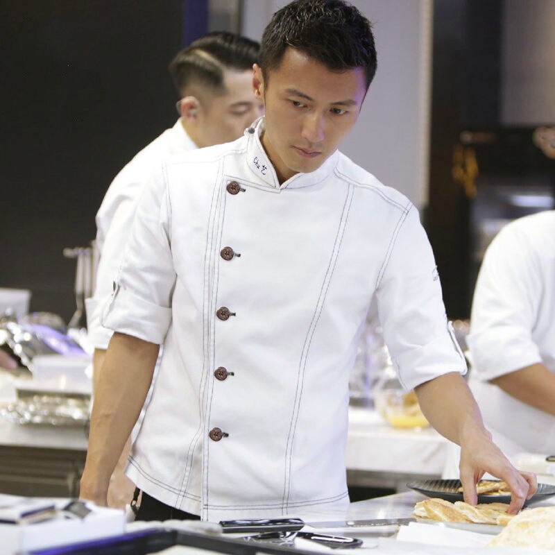 White Shirt Chef Jacket Adjustable Sleeve Men Women Unisex Black Cook ...