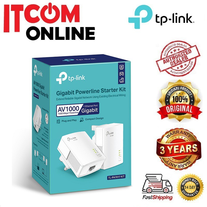 TPLINK 1 PORT GIGABIT AV1000 POWERLINE ADAPTER KIT (TLPA7017 KIT