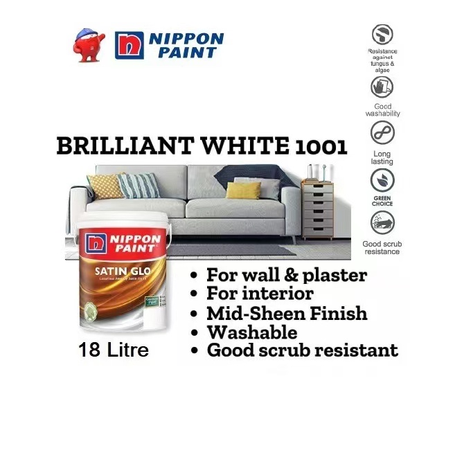 Nippon Paint Satin Glo Brilliant White 1001 18Litre Shopee Malaysia
