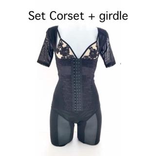 2 piece beauty corset set in black