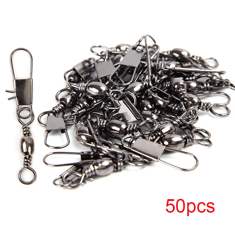 50pcs Stainless Steel Fishing Connector Pin Bearing Rolling Swivel Snap For  Lure Hook Fishing Tackle