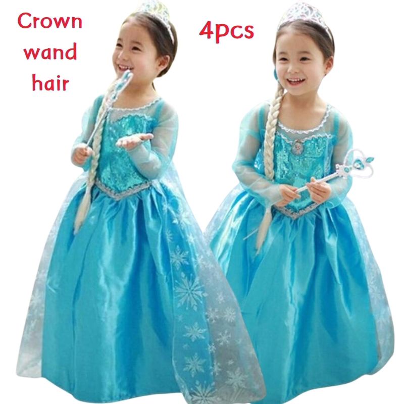ITMNMNL Elsa Vestito Set,Costume Vestito Bambina Principessa,Elsa Costume Ragazze Principessa,Set Da Principessa Corona Bacchetta Guanti Treccia,Cosplay Party Halloween Abito Ragazze Di Natale - 120 - Foto 9