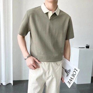 Men's Short Sleeve Plain Knitted Polo Shirt Korean Loose Casual