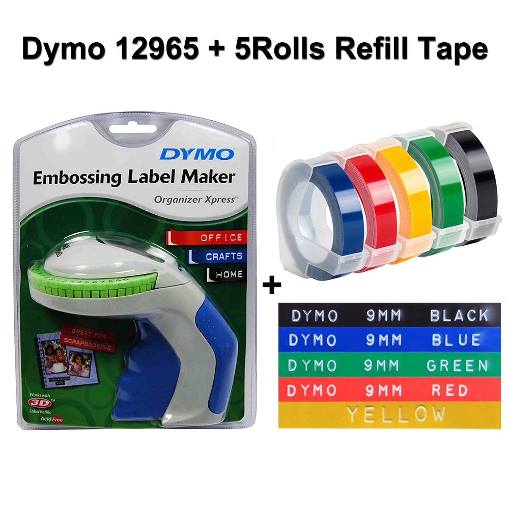 Dymo 12965 Embossing Label Maker with 5Roll Refill tape Organizer