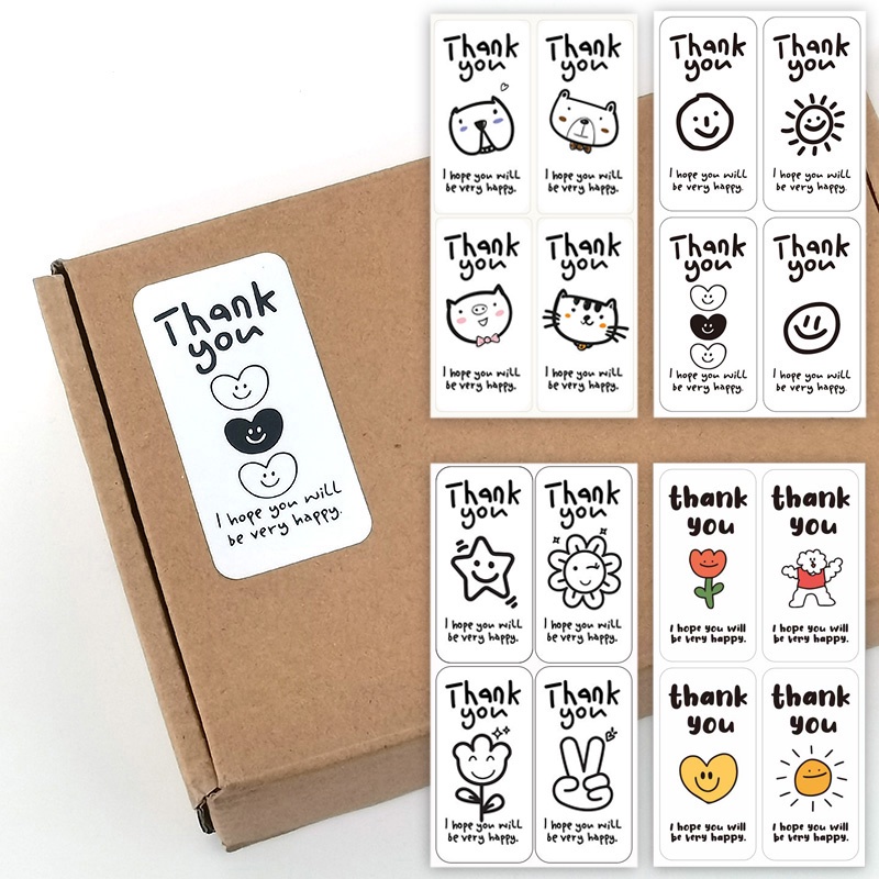 100 Pcs/Pack 3*6 Cm Cute Smiley Face Emoji Thank You Stickers Gift ...