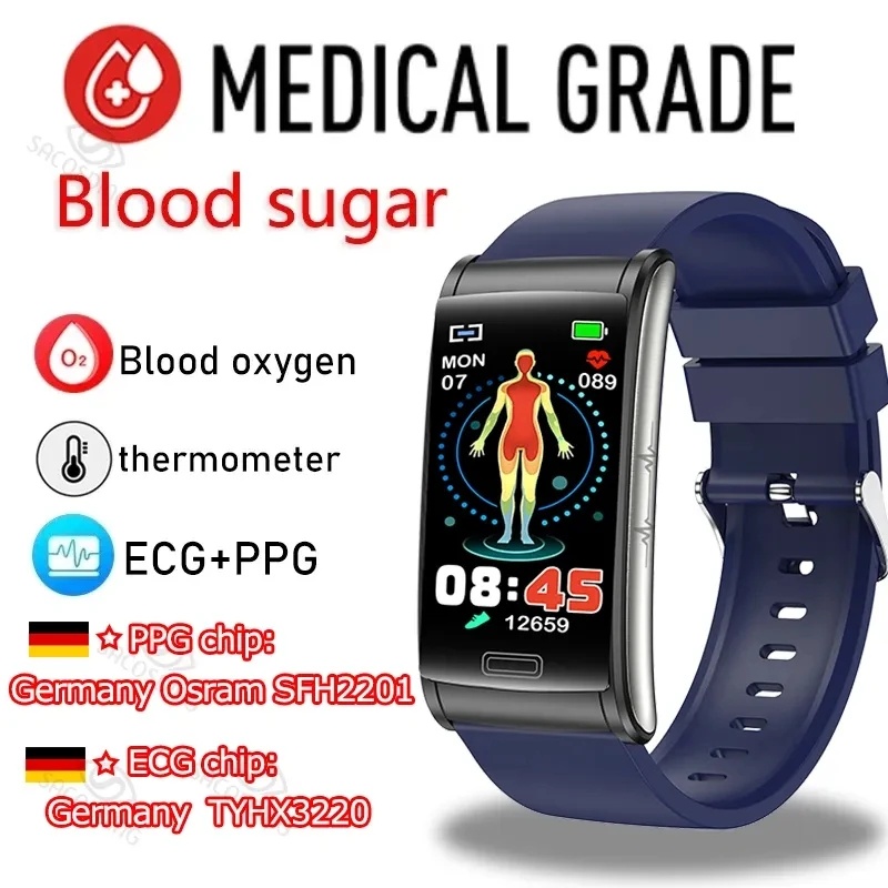 E600 ECG Smart Watch For Men Women Non-invasive Blood Glucose HR&BP ...