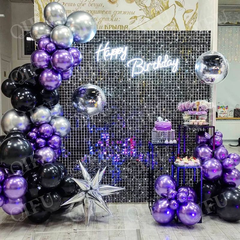 85pcs Kuromi Theme Black Purple Balloons Arch Kit with Metallic Silver Balloons For Birthday ...