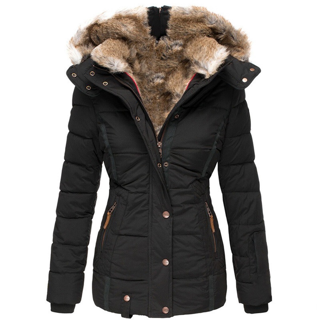 Women's Winter Bulky Warm Woolen Jacket Casual Fitted Cotton Quilted ...