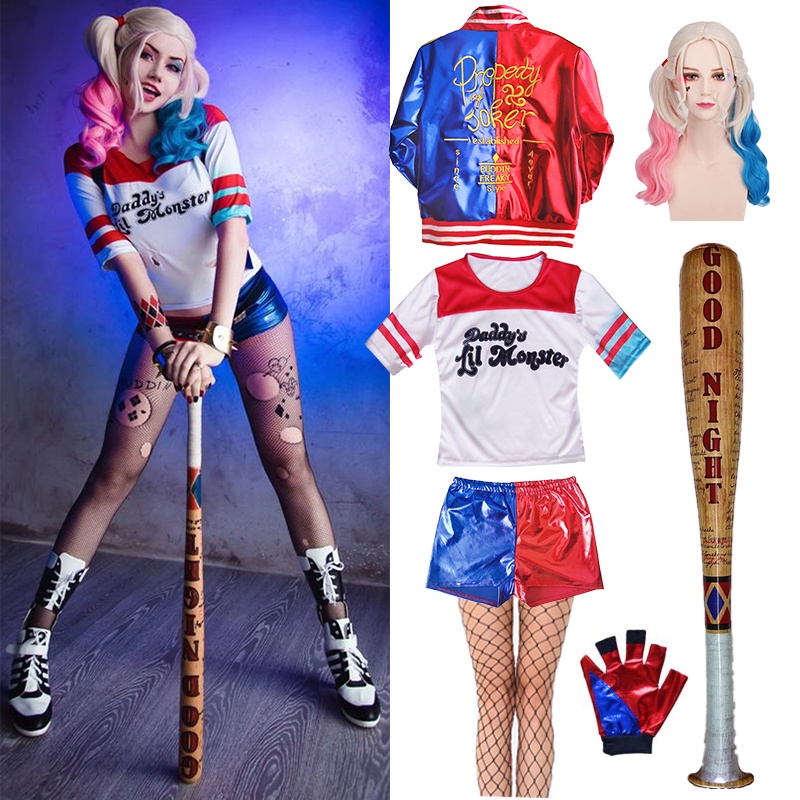 Corsetto Harley Quinn Paillettes &ndash; Costume Cosplay Halloween Donna Taglia S/M