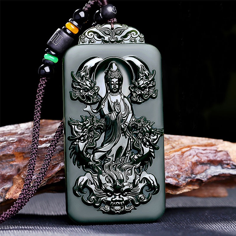 Xinjiang Hetian Jade Pendant - Natural Jasper GuanYin Pendant - 54x34x15mm - View #8