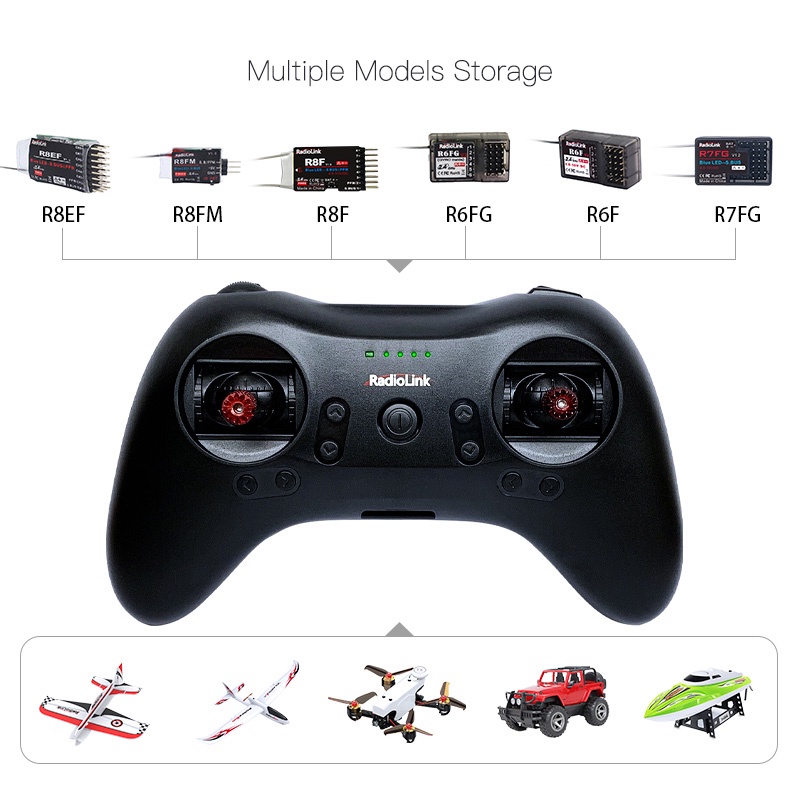 Radiolink T8S – Émetteur RC 8 Canaux 2,4 GHz Avec Récepteur R8EF, Batterie Intégrée USB, Portée 2 Km – Pour Drone, Voiture, Bateau, Avion !