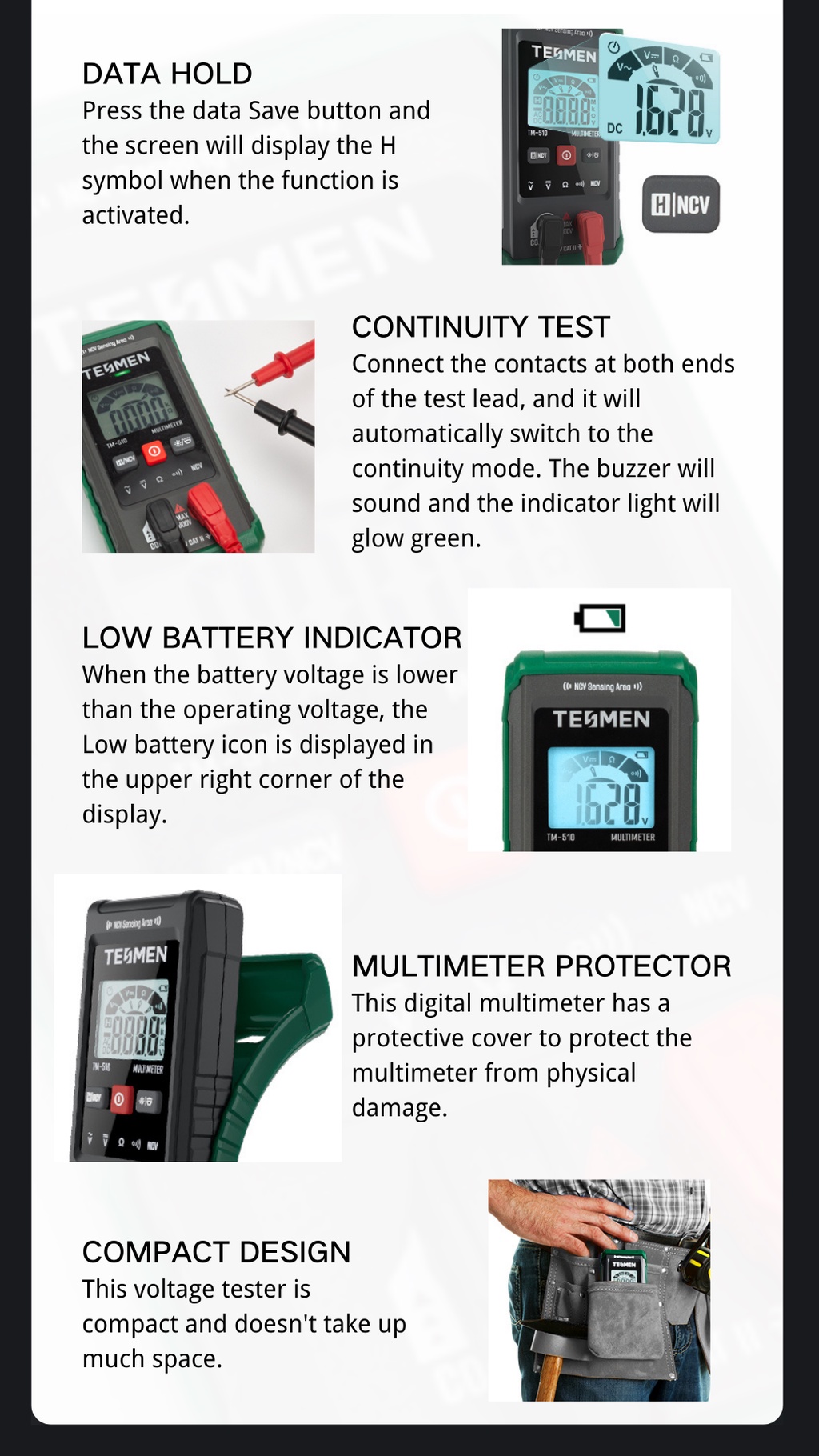 【TESMEN 】Smart Digital Multimeter Auto Range AC/DC Voltage Tester Non ...