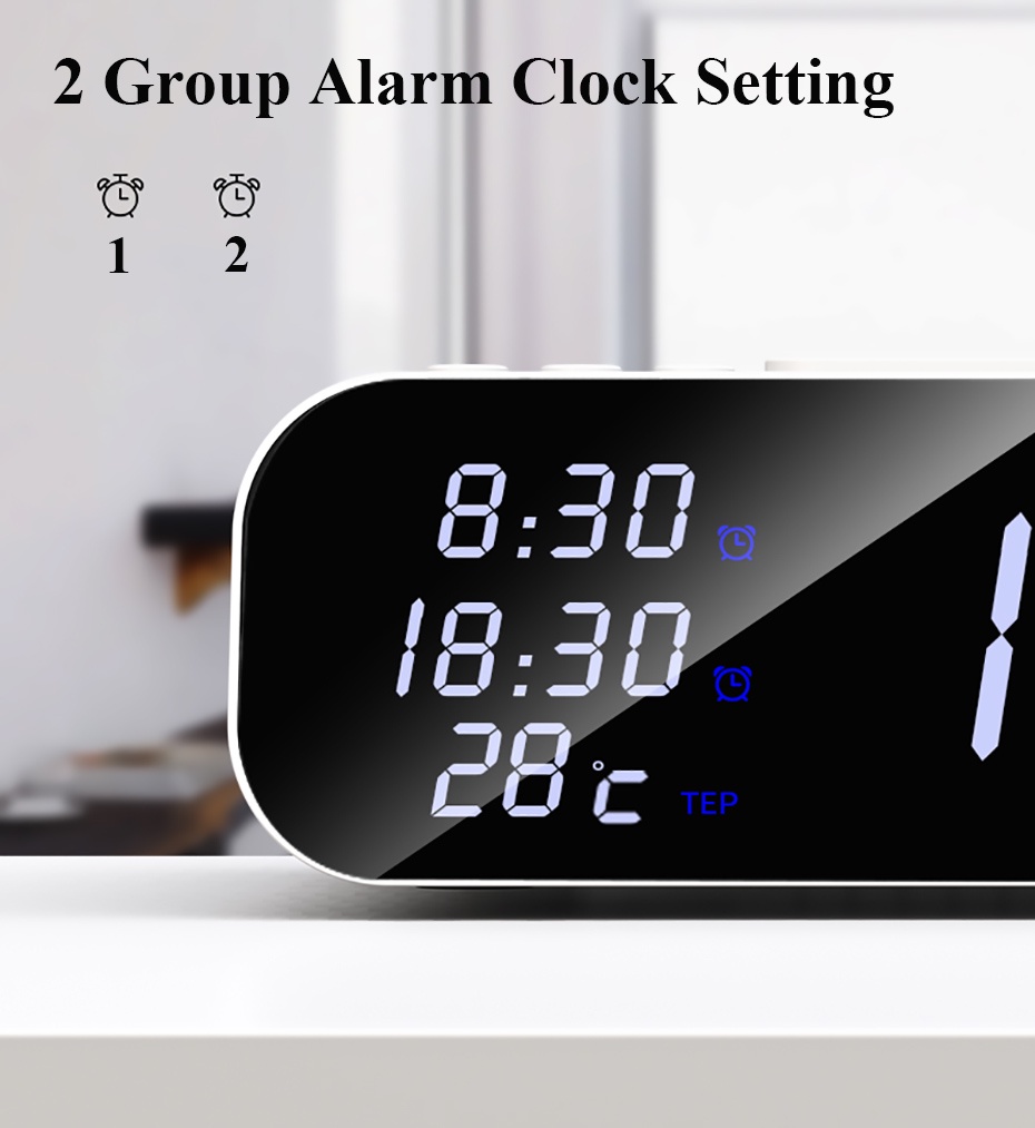 15W Wireless Charger Alarm Clock Bluetooth Speaker LED Smart Digital ...