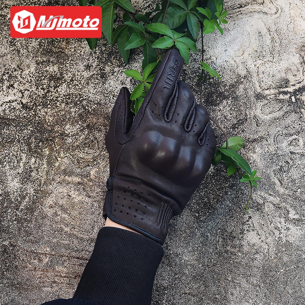 Genuine Leather Retro Motorcycle Gloves Men Touch Screen Motocross