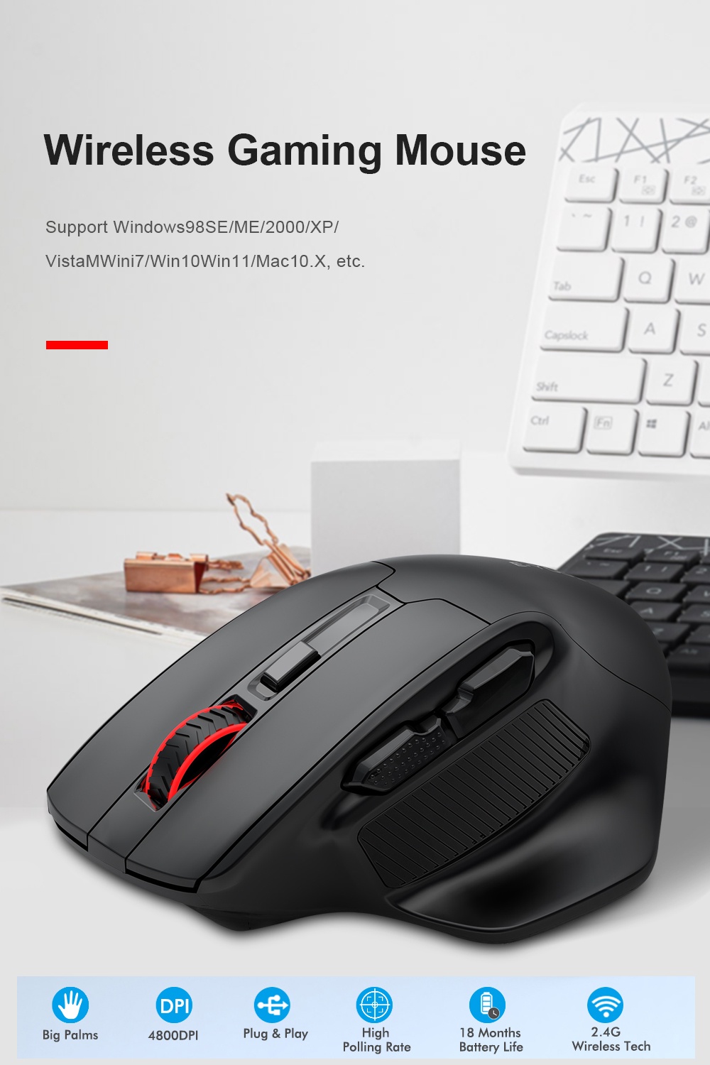 E-YOOSO X-31 USB 2.4G Wireless Gaming Large Mouse for Big Hands PAW3212 ...