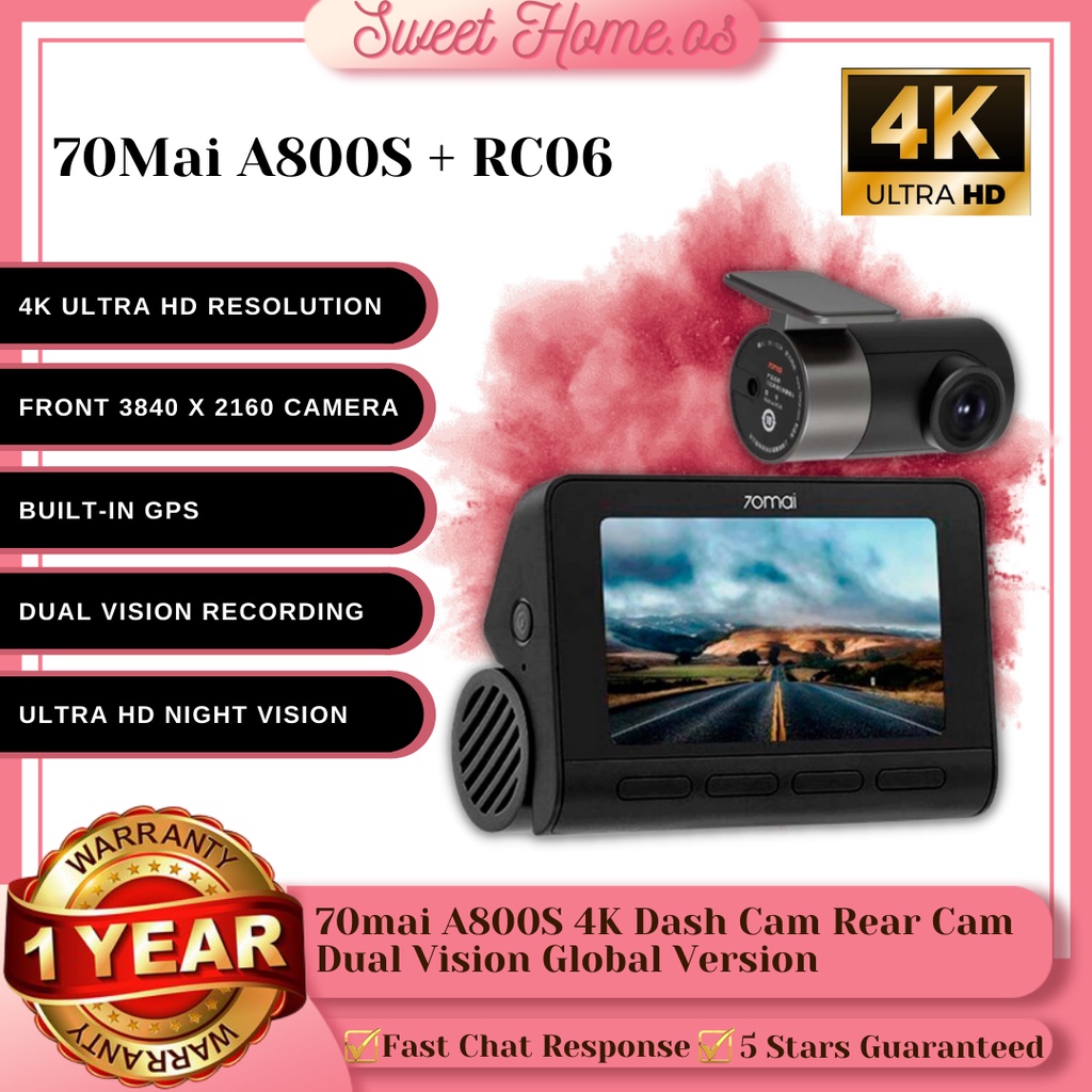 Ready Stock 70mai A800S 4K Dash Cam Rear Cam Dual Vision Global Version ...