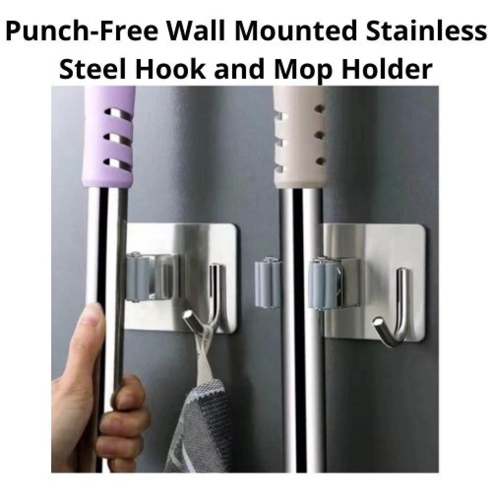 [ Local Ready Stocks ] Punch-Free Wall Mounted Mop Organizer Stainless ...