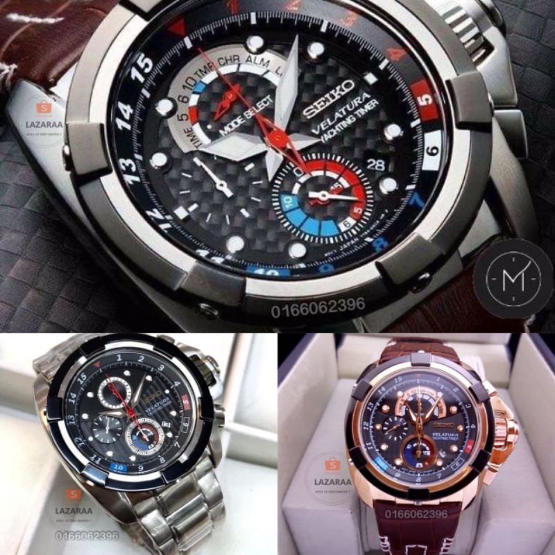 Jam tangan Seiko Velatura Yachting Time leather stainless Steel