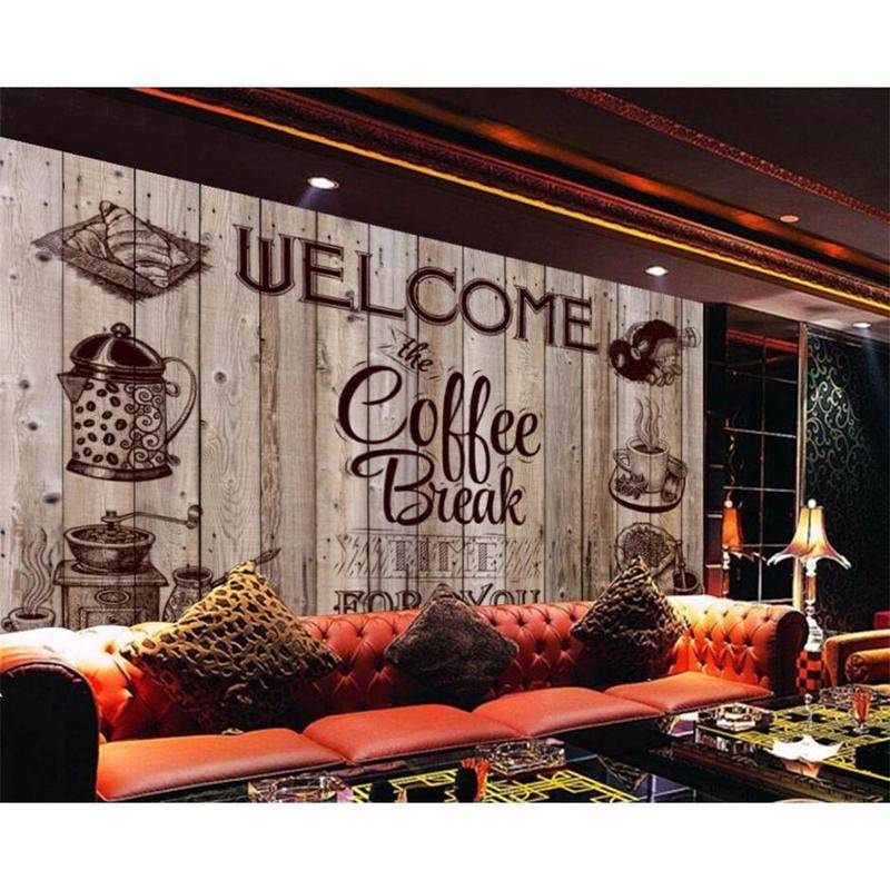 Custom Retro Wood Grain White Brick Wall Background cafe 3d wallpaper ...