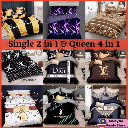 Set LV Soft and Luxurious Cadar Fitted Bedsheet Cotton Bedding Pillow Cover Quality Single Size Louis Vuitton Gucc