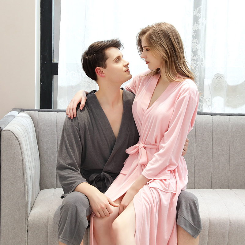 pajamas couple set for men women bathrobe satin nightwear sexy lingerie  dress plus size sleepwear nightgown Summer Nightgown thin style bathrobe  for lovers