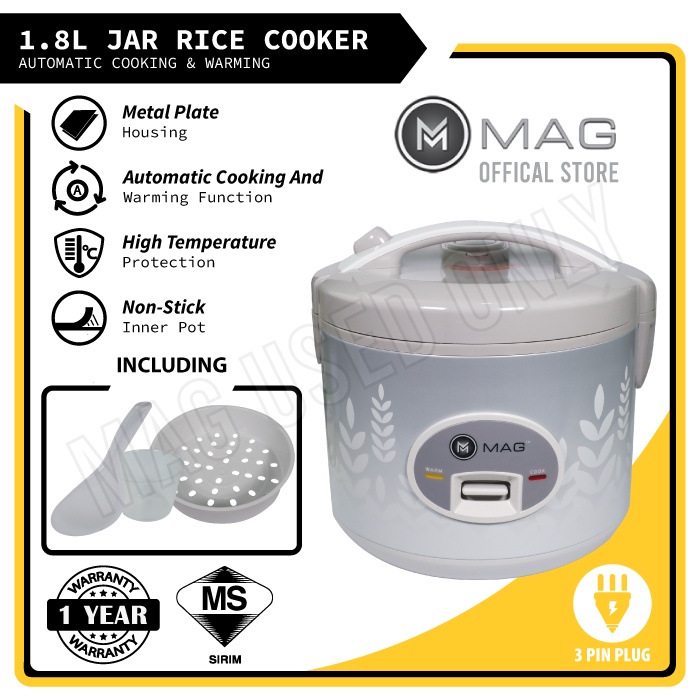 MAG 1.8L JAR RICE COOKER AUTOMATIC COOKING & WARMING MG-FRC180 | Shopee ...