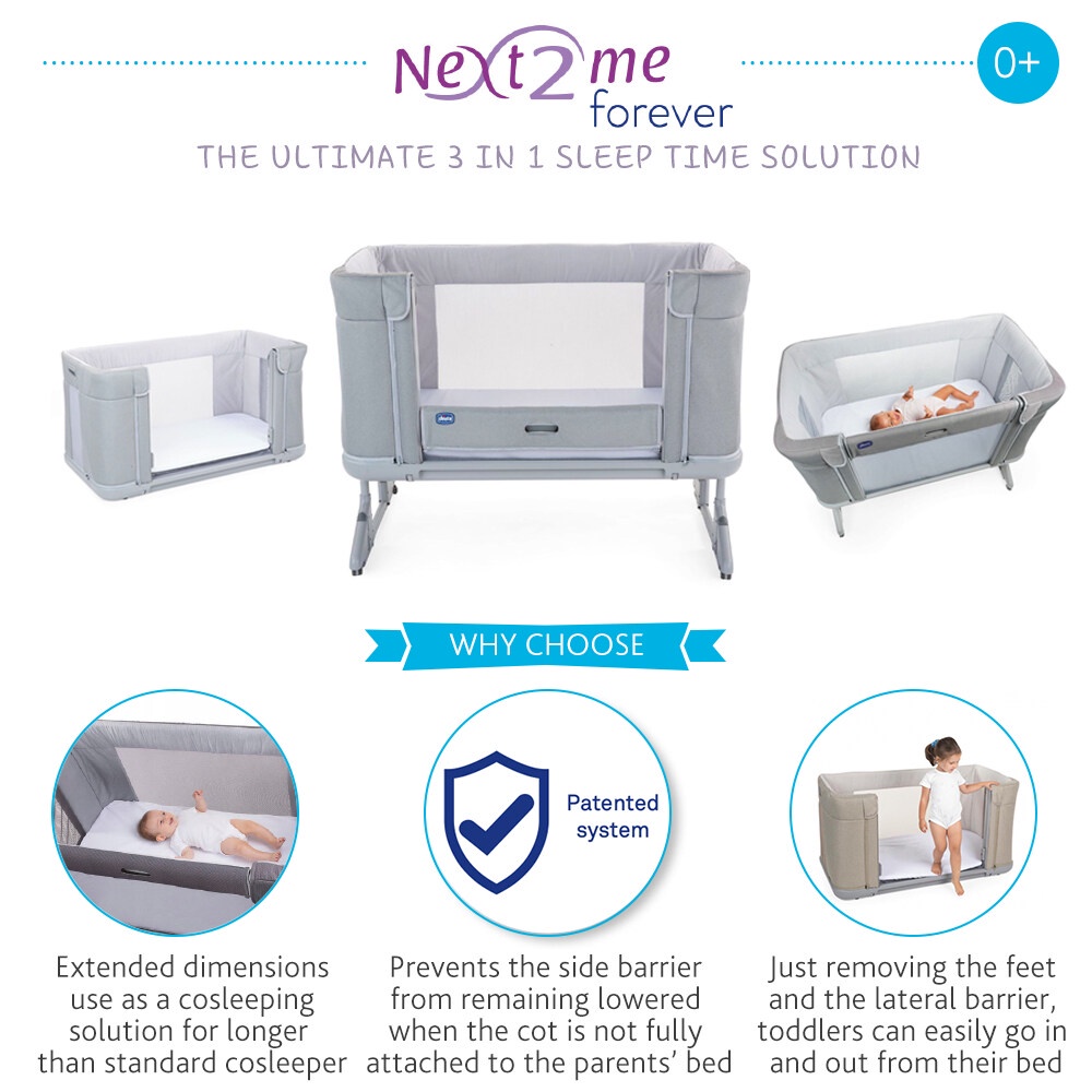 Chicco Next2Me Forever Cosleeping Cot FOC Bedsheet Cover Moon Grey