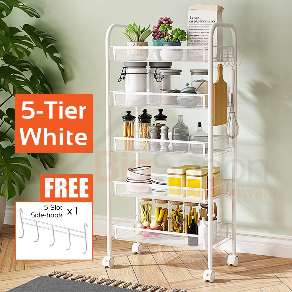 BIGSPOON 4/5-Tier Multipurpose Rack with Wheels Kitchen Trolley Rack ...