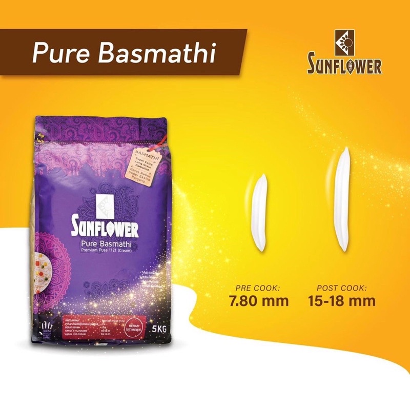 Sunflower Pure Basmathi Premium Pusa 1121 (Cream) 5KG 印度特选健康长米 | Shopee ...