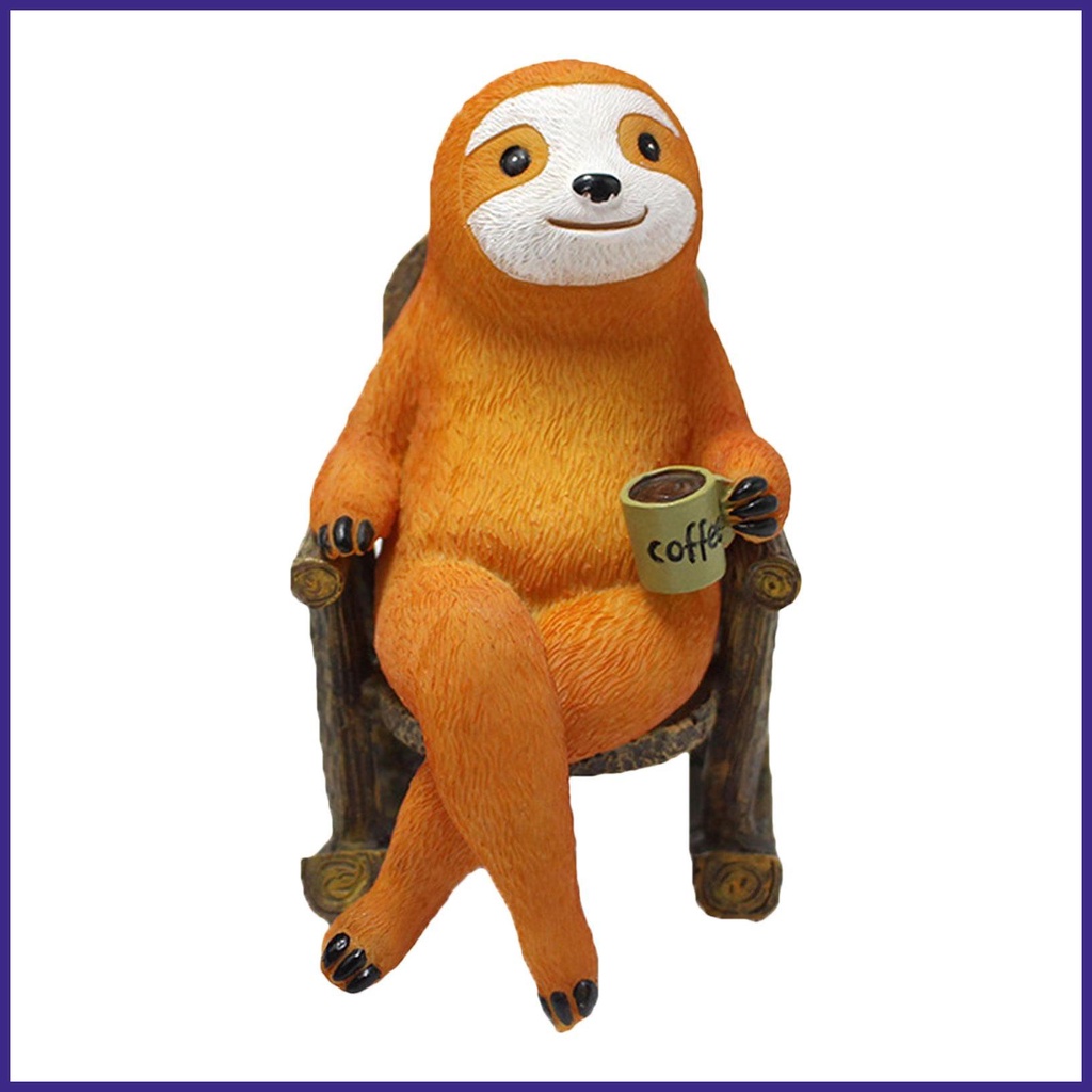Resin Rocking Chair Sloth Ornament Sloth Garden Statue Drinking Coffee