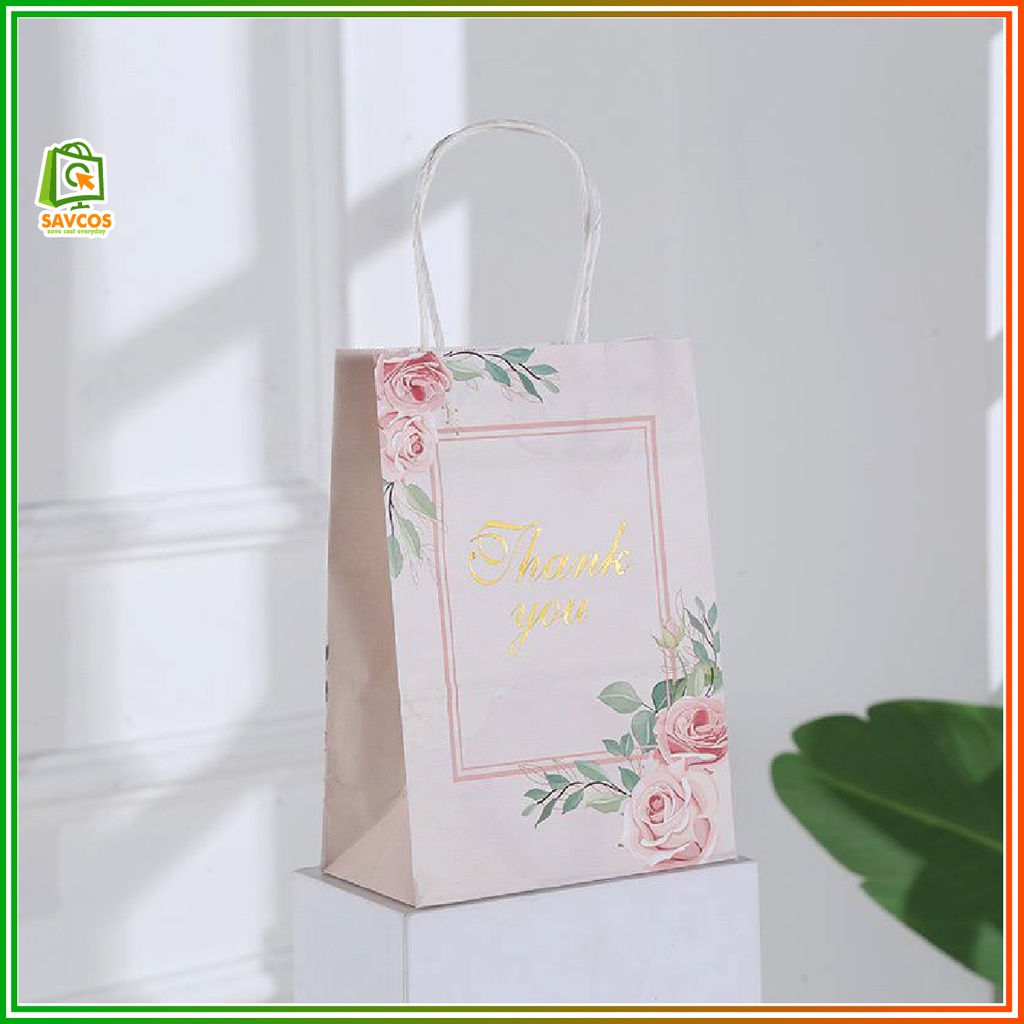 1pcs Love Floral Flower Printed Thank You Paper Bag, Goodies Bag ...