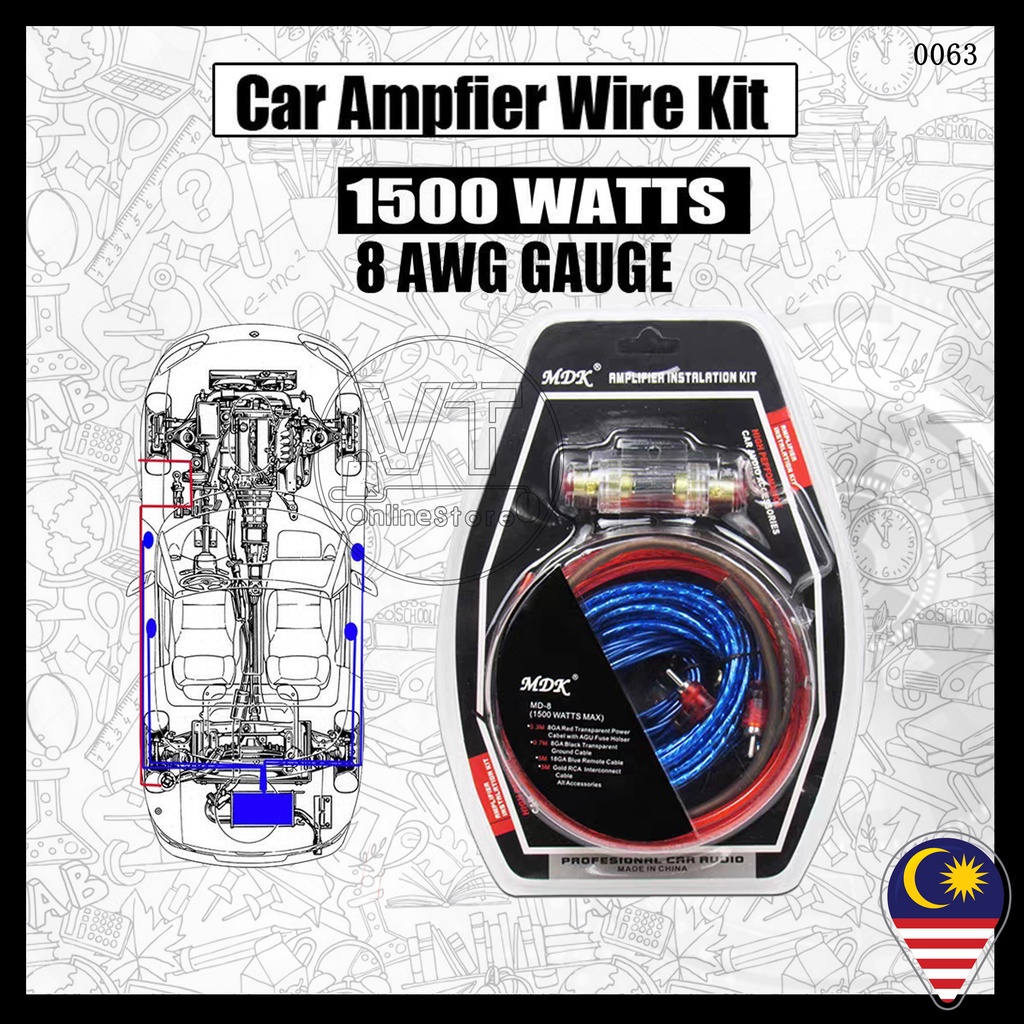 MDK Car Audio Subwoofer Amplifier AMP Wiring Fuse Holder Wire Cable Kit