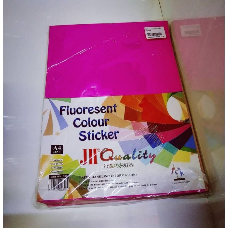 JOO HUAT 100's / 50's Fluorescent Colour A4 Printing Sticker Paper
