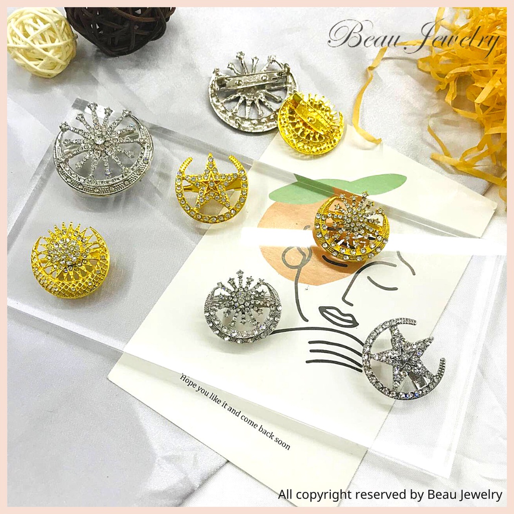 Brooch 3.5cm Dokoh Songkok Bulan Bintang Sabit Pin Pengantin Tanjak