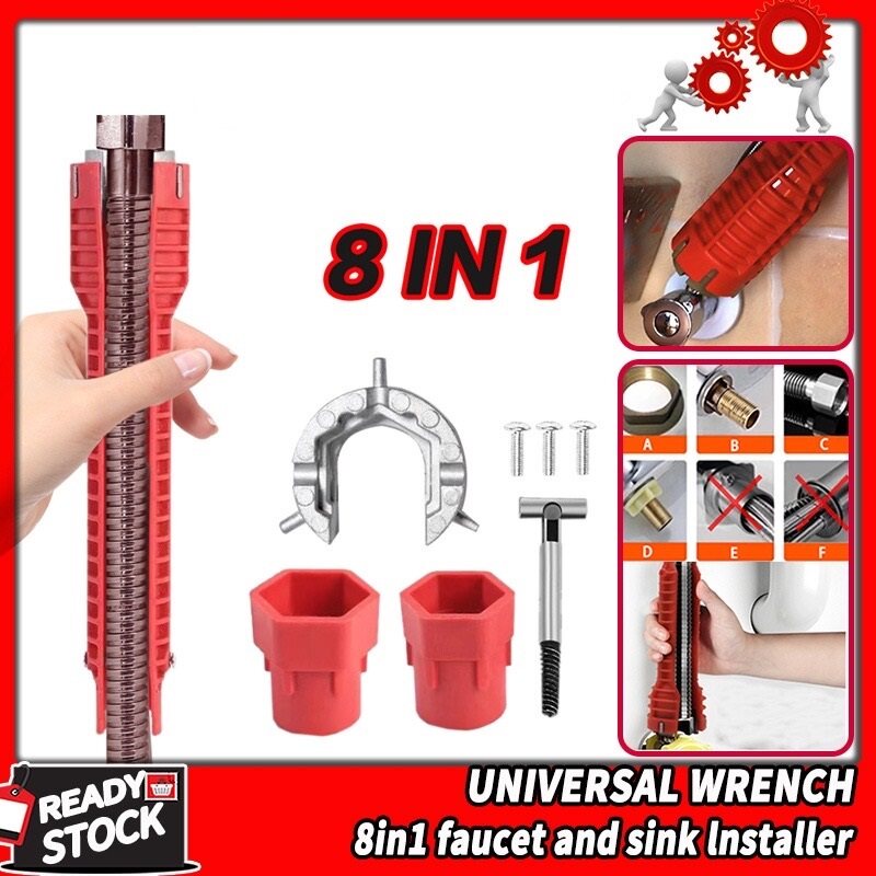 8 In 1 Flume Wrench Multifunction Sink Faucet Key Plumbing Pipe Wrench Kitchen Repair Plumbing